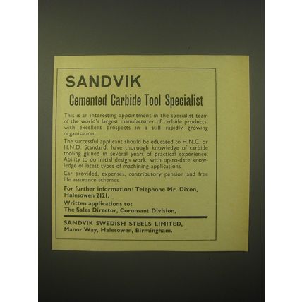 1966 Sandvik Swedish Steels Ad - Sandvik Cemented Carbide Tool Specialist
