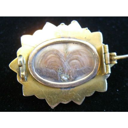 1860's SOLID 14K GOLD MOURNING HAIR WREATH LOCKET BROOCH PIN CIVIL WAR ERA
