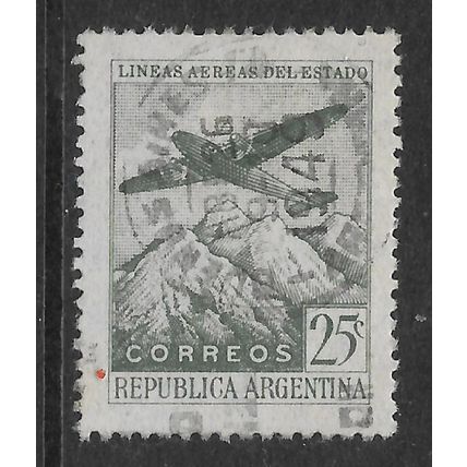 ARGENTINE REP 1946 AIR 25c GREEN AIRPLANE OVER ANDES SG 780 FINE USED