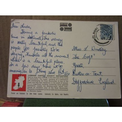 LISMORE CASTLE, CO. WATERFORD, IRELAND used postcard by John Hinde 1968 pm =