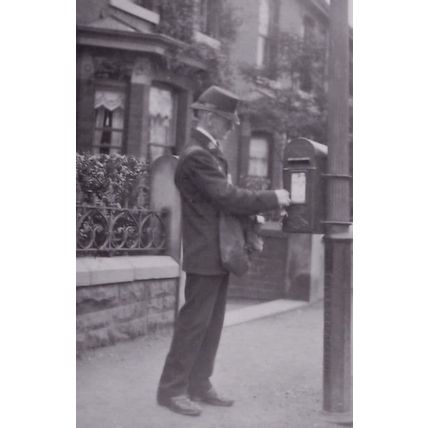 Old Postman At Hyde Cheshire Pillar Box Real Photo Postcard