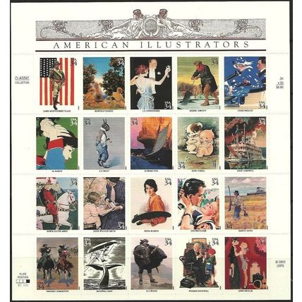 American Illustrators Complete Sheet of Twenty 34 Cent Stamps Scott 3502