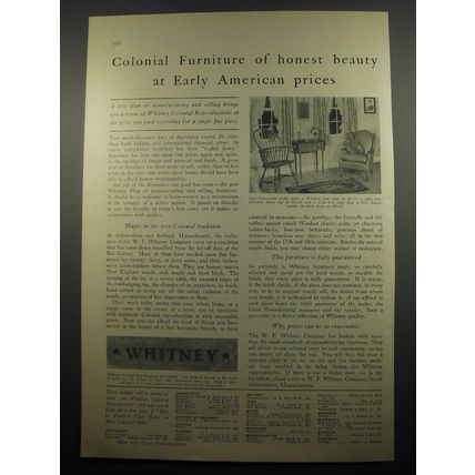 1932 Whitney Furniture Ad - Colonial furniture of honest beauty