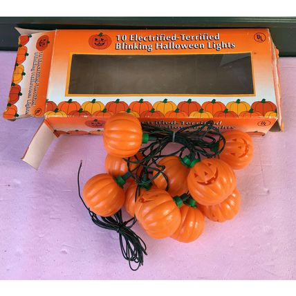 Halloween 10 Jack-O-Lantern Blowmold String Lights PARTS vintage pumpkin strand