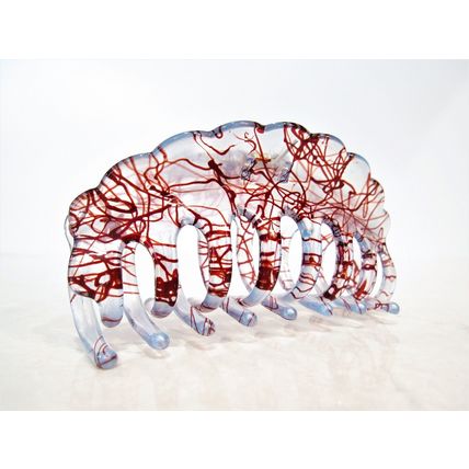 Clear transparent blue and red painted hair claw clip