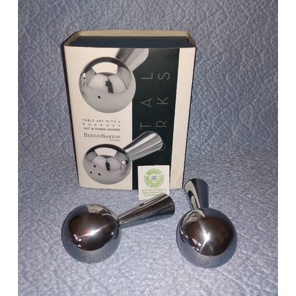NIB NOS REED & BARTON METAL WORKS TABLE ART MARACAS SALT AND PEPPER SHAKERS