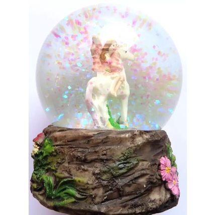 Pink Fairy & Unicorn Snowglobe Ornament Figurine 8 CM Gift Home Decor Mythical