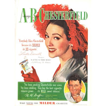 Mag: Mar 1949 Sport ~ Ralph Beard, Stan Musial, Linda Darnell Chesterfied Ad