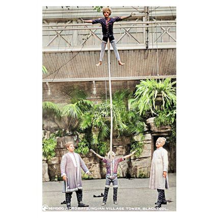ptc4456 - Lancs. - Hindoo Acrobats, Indian Village Tower, Blackpool - print 6x4