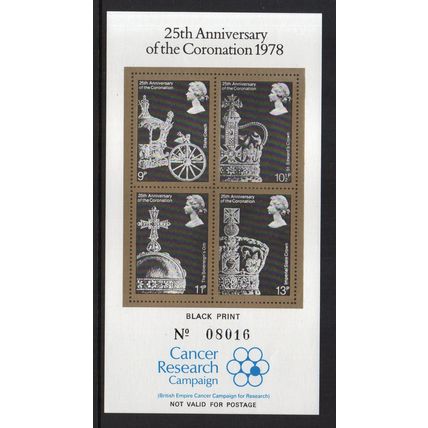 Elizabeth II - 1978 - 25th Anniv. of the Coronation, Cancer Research Sheet