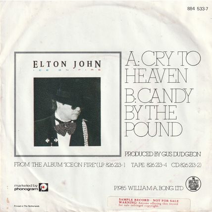 Elton John : Cry To Heaven : 45 rpm single : 1986
