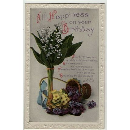 All Happiness on your Birthday with Flowers + 1916 CAMBERWELL Machine Postmark