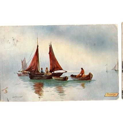 FISHING IN THE NORTH SEA Sunrise by PERCIVAL Oilette 6283 - posted