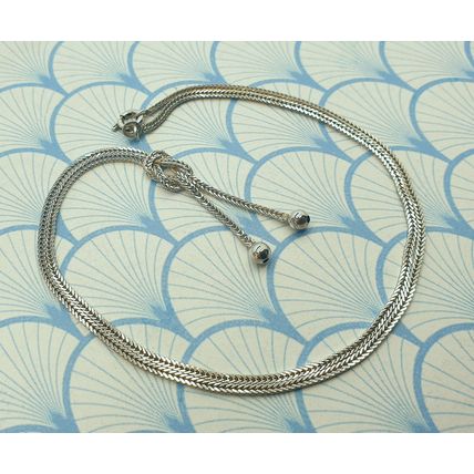Vintage Italian 925 Sterling Silver Foxtail Chain Knot Lariat Y Drop Necklace