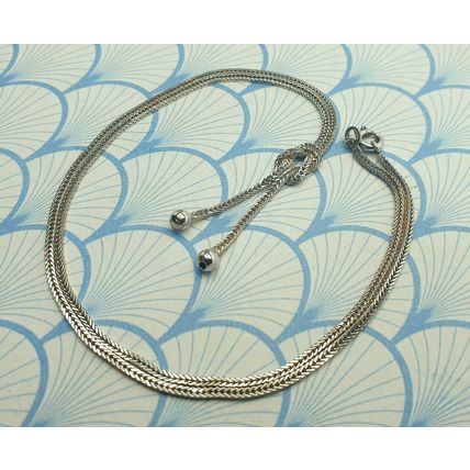 Vintage Italian 925 Sterling Silver Foxtail Chain Knot Lariat Y Drop Necklace