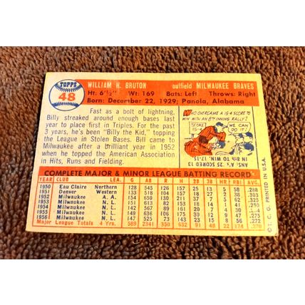1956 Topps # 48 Bill Burton Milwaukee Braves EX/MT+ Condition No Creases (CJ)