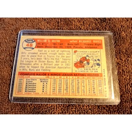 1956 Topps # 48 Bill Burton Milwaukee Braves EX/MT+ Condition No Creases (CJ)