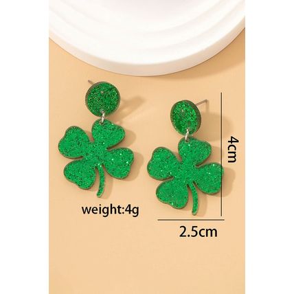 Blackish Green St Patricks Shamrock Shape Stud Earrings