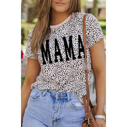 Apricot Leopard MAMA Graphic Crew Neck T Shirt