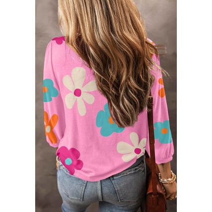 Rose Cute Flower Print Bracelet Sleeve Top