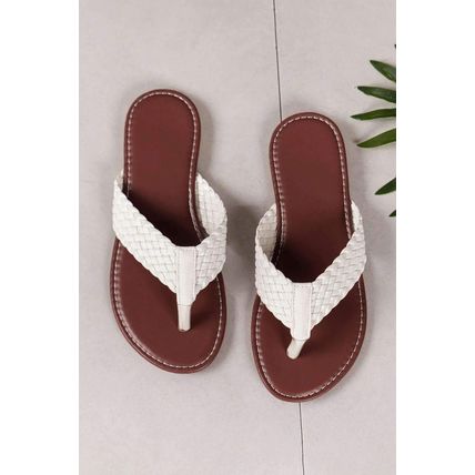 White Braided Strap PU Leather Flip Flop