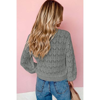 Gray Lightweight Buttoned Front Crochet Cardigan