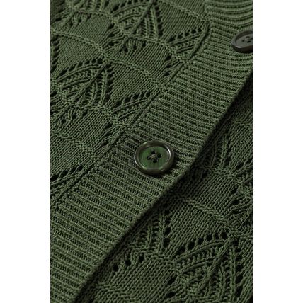 Green Lightweight Buttoned Front Crochet Cardigan