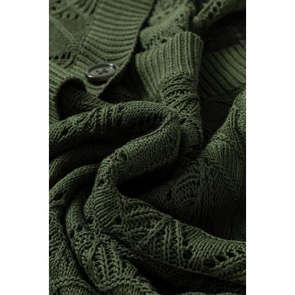 Green Lightweight Buttoned Front Crochet Cardigan