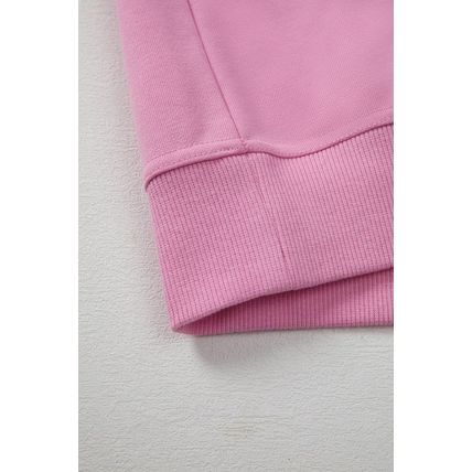 Bright Pink Lace Patched Raglan Sleeve Loose Fit Sweatshirt