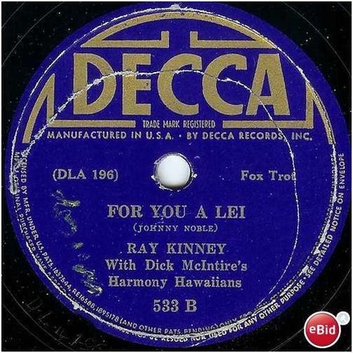 Decca 78 #533 - Dick McIntire's Harmony Hawaiians - Blues "Across The Sea"
