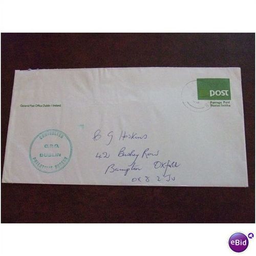 Ireland 1986 GPO Dublin postal stationery green cachet cover Oxford