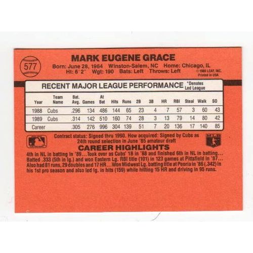 1990 Donruss Mark Grace baseball card #577 – Cubs