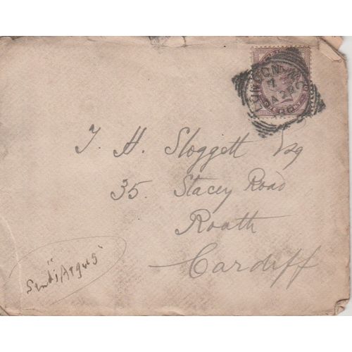 GB 1896 cover London WC to Cardiff with nice 1d Lilac stamp see others