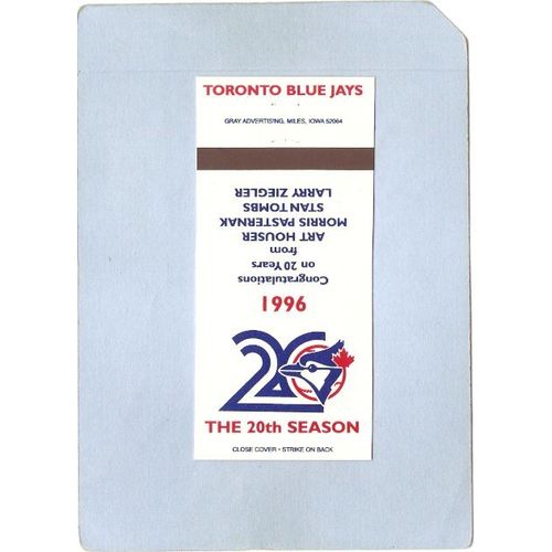 CAN Toronto Sport Baseball Matchcover 1996 The 20th Season Toronto Blue Ja~205