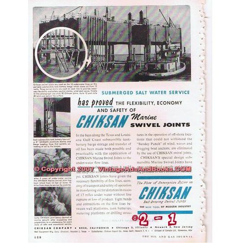 CHIKSAN COMPANY 1955 gas oil barge tanks vintage ad