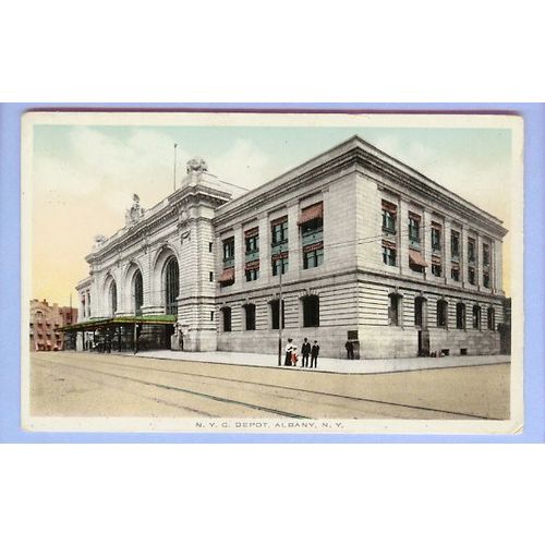 New York Albany NYC Depot Street Scene View Large Depot On Corner w/Canopy~206