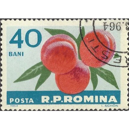 ROMANIA, FRUIT, Peach, Prunus amygdalus, blue 1963, 40bani