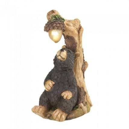 SOLAR POWERED Lawn Statue BLACK BEAR Rustic GARDEN ORNAMENT LIGHTED YARD Decor
