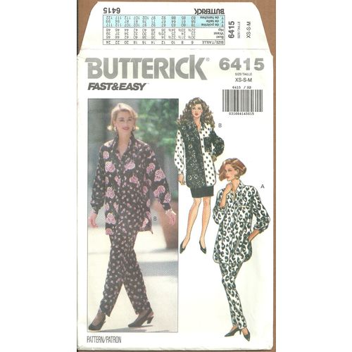 Butterick 6415 Sewing Pattern Misses Shirt Pants Skirt Size XS S M Cut to Medium