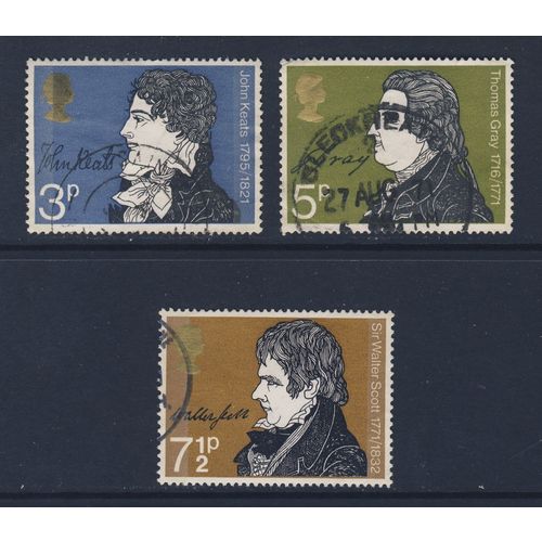 Great Britain 1971 Literary Anniversaries Used SG 884-886 Stamp keats Scott Gray