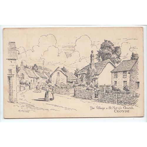 Croyde Village & St Mary's Church Devon 1946 R J Dymond Sketch Postcard