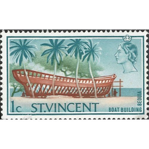 ST VINCENT, SHIP, Boat building, Beqiua, blue 1965, 1c