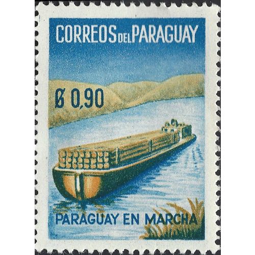 PARAGUAY, SHIP, River barge, reconstruction, blue 1961, 0.90Guaraní