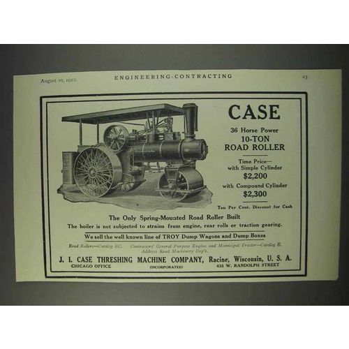 1910 Case 36 Horse Power 10-Ton Road Roller Ad