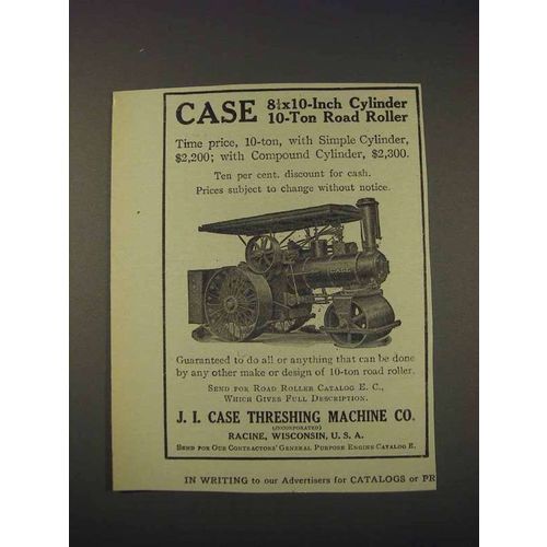 1910 Case 8 x 10-inch Cyclinder 10-Ton Road Roller Ad