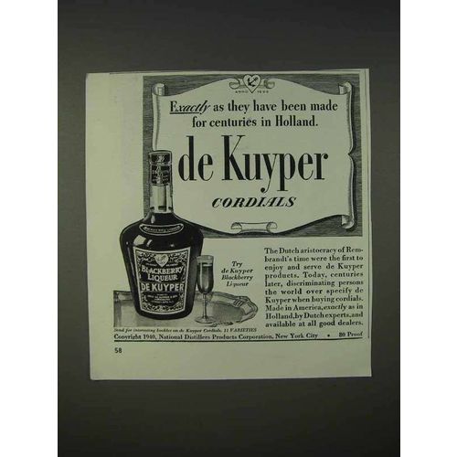 1940 De Kuyper Blackberry Liqueur Ad - For Centuries