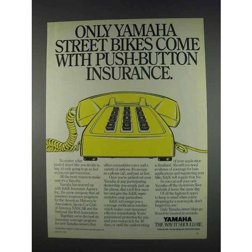 1982 Yamaha Motorcycles Ad - Push-Button Insurance