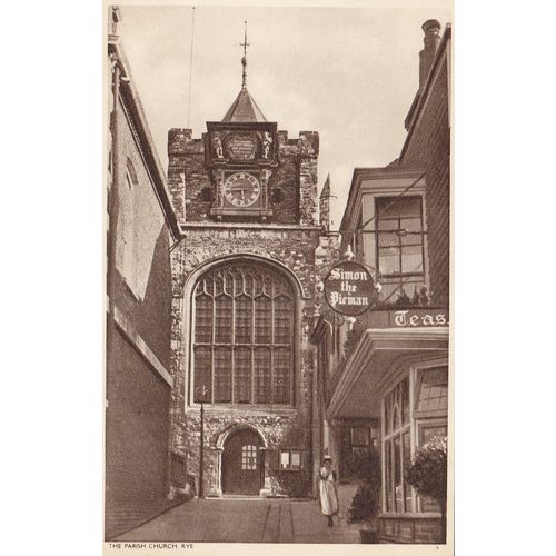 Vintage Sepia Postcard - The Parish Church, Rye, Sussex