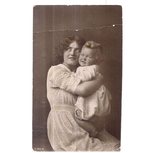 Mother & Toddler used antique postcard real photo Rotary Photo. 1913 postmark =