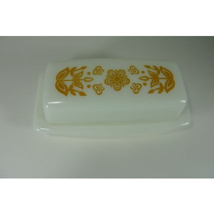 VTG Pyrex Stick Butter Dish Gold Flower and Butterfly